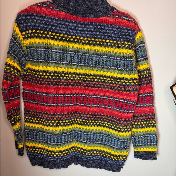 Vintage Liz Claiborne Multicolor Patterned Turtleneck Hand-knit Sweater - Picture 5 of 8
